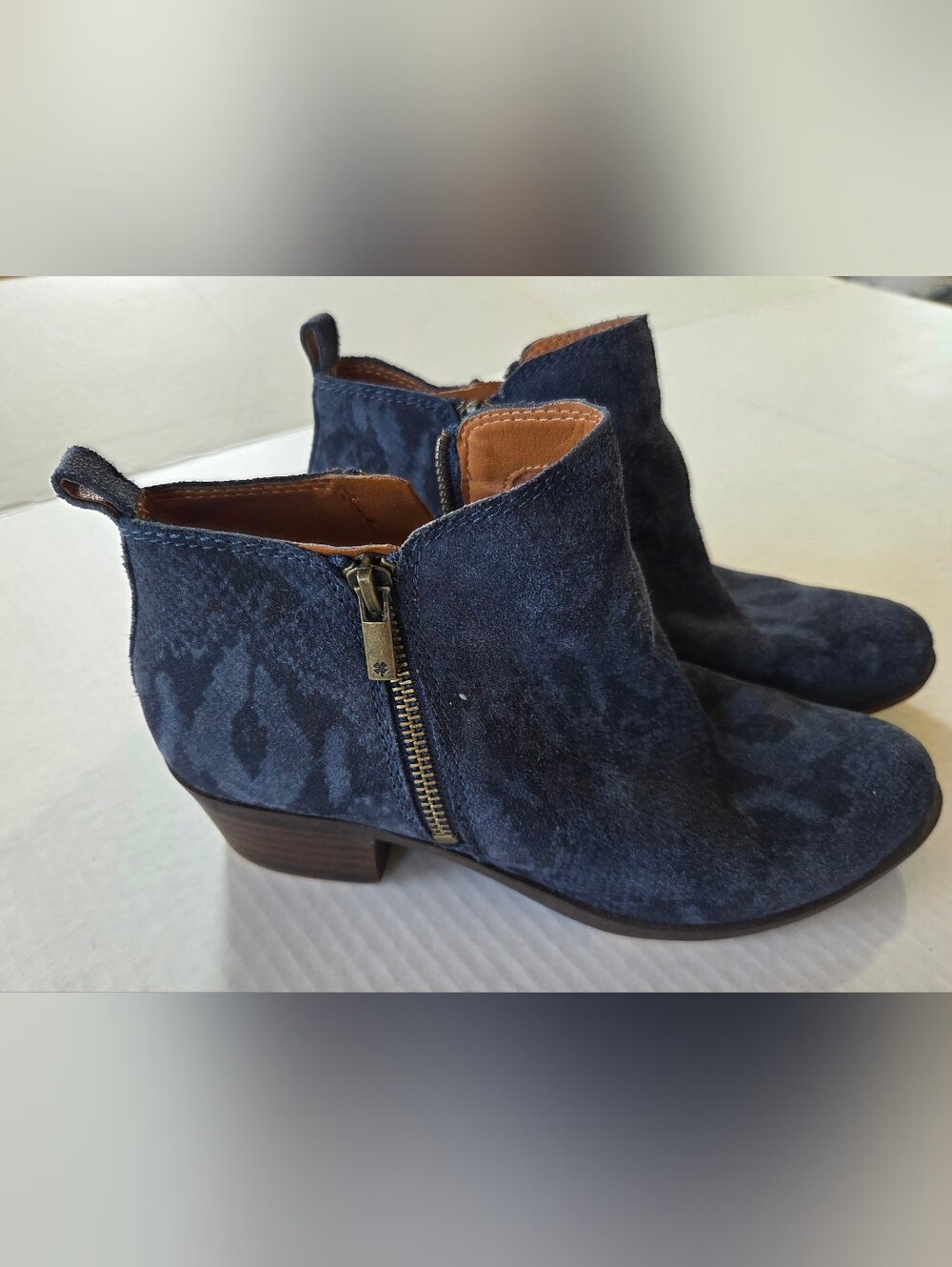 Lucky Brand Navy Suede Zip Ankle Booties